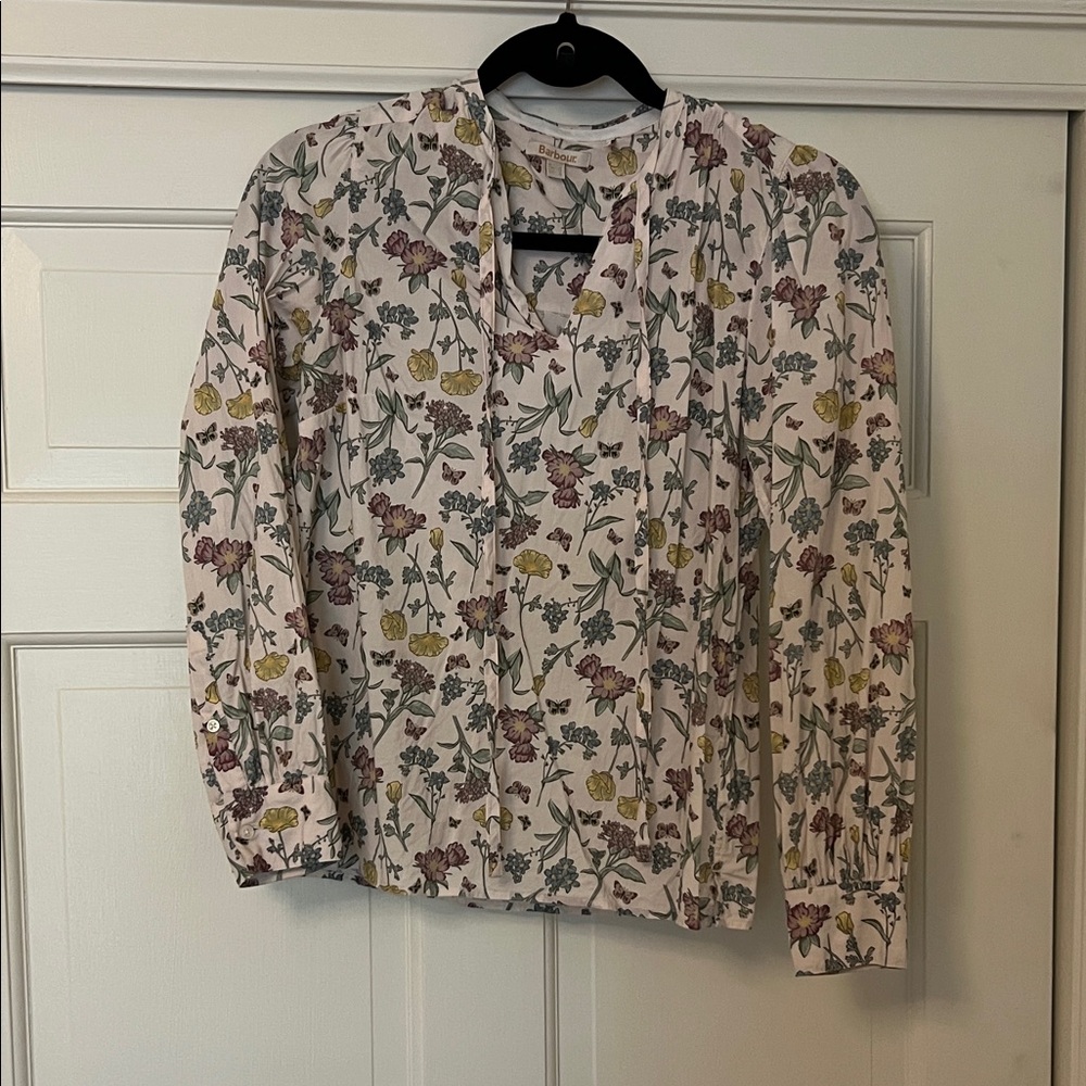 Barbour Floral Print Blouse with Butterfly Accents